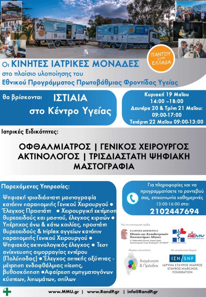 Στην Ιστιαία Ευβοίας από τις 19 Μαίου οι Κινητές Ιατρικές Μονάδες